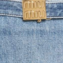 مملوكة مسبقًا Miu Miu Blue Logo Detail Belt Denim Mini Skirt XS/Waist 25"