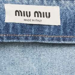 مملوكة مسبقًا Miu Miu Blue Logo Detail Belt Denim Mini Skirt XS/Waist 25"