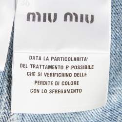 مملوكة مسبقًا Miu Miu Blue Logo Detail Belt Denim Mini Skirt XS/Waist 25"