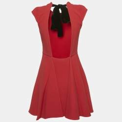 مملوكة مسبقًا Miu Miu Red Crepe Back-Open Flared Mini Dress S