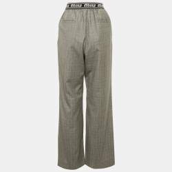 Pre Owned Miu Miu Dark Grey Plaid Wool Straight Leg Pants S