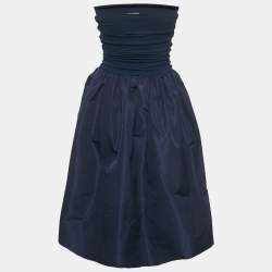 Pre Owned فستان ميو ميو كحلي من الجيرسيه والساتان بقصة واسعة وصغيرة الحجم مقاس صغير جدا