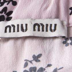 Pre Owned Miu Miu Blush Pink Floral Print Neck Tie Detail Short Sleeve Top M