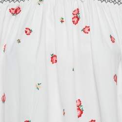 مملوكة مسبقًا Miu Miu White Floral Embroidered Smock Blouse S