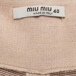 Pre Owned Miu Miu Beige Striped Wool Blend Wide Leg Pants S