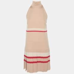 Pre Owned Miu Miu Beige/Pink Jersey High Neck Dress S