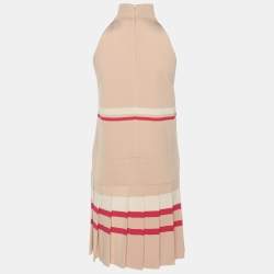 Pre Owned Miu Miu Beige/Pink Jersey High Neck Dress S