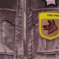 Pre Owned جاكيت ميو ميو كستنائي مخملي مزين بالخرز مقاس صغير