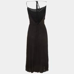 Pre Owned Miu Miu Black Jersey Rhinestone Detail Lace-Up Midi Dress S 