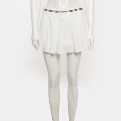 Pre Owned تنورة ميني ميو ميو بيضاء قطنية مثنية للتنس مقاس صغير - سمول