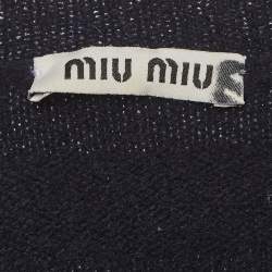 مملوكة مسبقًا بلوفر ميو ميو صوف كحلي قصير مقاس صغير (سمول)