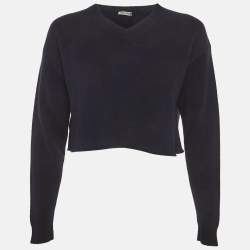 Pre Owned Miu Miu Navy Blue Wool Cropped Sweater S