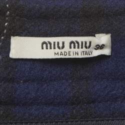 مملوكة مسبقًا Miu Miu Navy Blue/Red Plaid Wool Mini Skirt XS