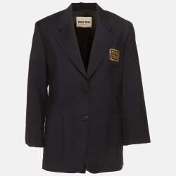 مملوكة مسبقًا Miu Miu Navy Blue Logo Embroidered Wool Blazer XS