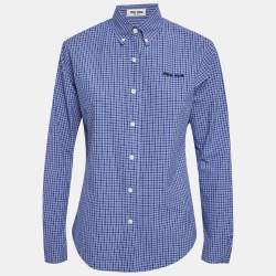 مملوكة مسبقًا Miu Miu Blue Checks Poplin Long Sleeve Shirt M