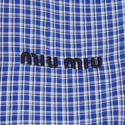 مملوكة مسبقًا Miu Miu Blue Checks Poplin Long Sleeve Shirt M