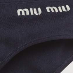 Pre Owned Miu Miu Navy Blue Logo Embroidered Jersey Bikini Bottoms XS