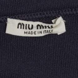 Pre Owned Miu Miu Navy Blue Logo Embroidered Jersey Bikini Bottoms XS