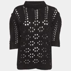 مملوكة مسبقًا بلوفر ميو ميو صوف مفتوح أسود بأكمام قصيرة صغير