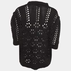 مملوكة مسبقًا بلوفر ميو ميو صوف مفتوح أسود بأكمام قصيرة صغير