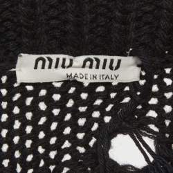 مملوكة مسبقًا بلوفر ميو ميو صوف مفتوح أسود بأكمام قصيرة صغير