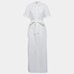 مملوكة مسبقًا Miu Miu Off White Embroidered Cotton Belted Maxi Dress S