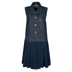 Pre Owned Miu Miu Indigo Dark Wash Colorblock Denim Sleeveless Pleated Dress M