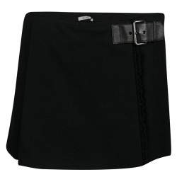 Miu Miu Black Wool Leather Buckle Detail Mini Skort S