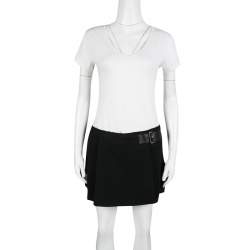 Miu Miu Black Wool Leather Buckle Detail Mini Skort S