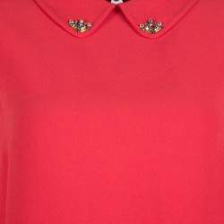 Pre Owned فستان ميو ميو أحمر مزخرف بياقة أكمام قصيرة S