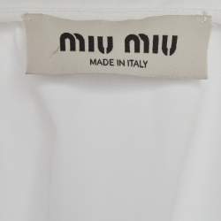 Pre Owned Miu Miu White Cotton Logo Embroidered Sailor Collar T-Shirt S