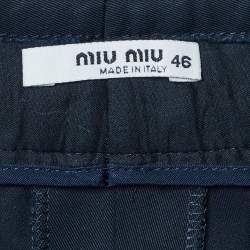 Pre Owned Miu Miu Navy Blue Cotton Tapered Trousers L