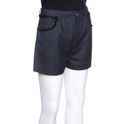 Miu Miu Grey Cotton Chambray Contrast Lace Trim High Waist Shorts S