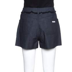 Miu Miu Grey Cotton Chambray Contrast Lace Trim High Waist Shorts S