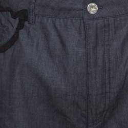 Miu Miu Grey Cotton Chambray Contrast Lace Trim High Waist Shorts S