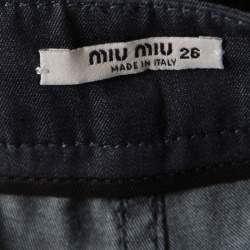 Miu Miu Grey Cotton Chambray Contrast Lace Trim High Waist Shorts S