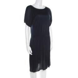Miu Miu Navy Blue Cotton Jersey Gathered Dress S
