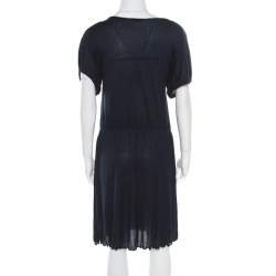 Miu Miu Navy Blue Cotton Jersey Gathered Dress S
