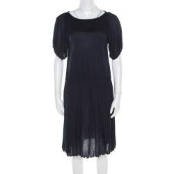 Miu Miu Navy Blue Cotton Jersey Gathered Dress S