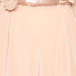 مملوكة مسبقًا Miu Miu Beige Silk Lace Insert Pleated Ruffle Trim Dress S