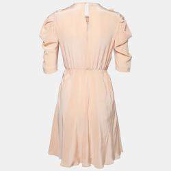 مملوكة مسبقًا Miu Miu Beige Silk Lace Insert Pleated Ruffle Trim Dress S