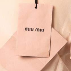 مملوكة مسبقًا Miu Miu Beige Silk Lace Insert Pleated Ruffle Trim Dress S