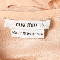 مملوكة مسبقًا Miu Miu Beige Silk Lace Insert Pleated Ruffle Trim Dress S