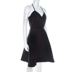 Pre Owned فستان ميو ميو كلاس أسود منقوش وسط مكشكش  S 