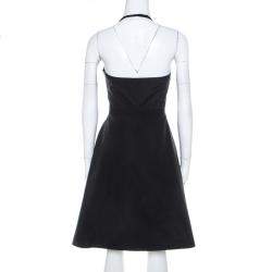 Pre Owned فستان ميو ميو كلاس أسود منقوش وسط مكشكش  S 