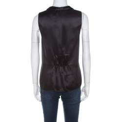 Pre Owned Miu Miu Black Satin Silk Pleat Front Sleeveless Blouse S