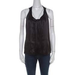 Pre Owned Miu Miu Black Satin Silk Pleat Front Sleeveless Blouse S