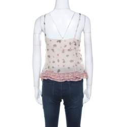 Miu Miu Pale Pink Silk Chiffon and Ruffled Lace Detail Camisole Top M 