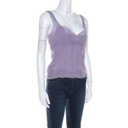 Pre Owned Miu Miu Lavender Chiffon Silk Lace Trim Scoop Neck Camisole Top M
