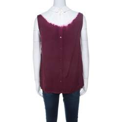 Miu Miu Burgundy White Ombre Coated Satin Sleeveless Top M 